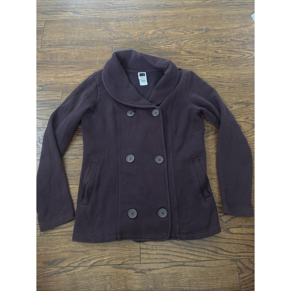 The North Face Pea Jacket Coat Womens Medium Purple Fleece Double Breasted Warm